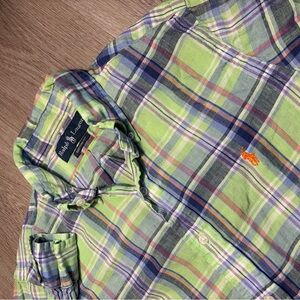 Polo Ralph Lauren Mens Custom Fit Plaid Button Down Shirt Green Easter Size S